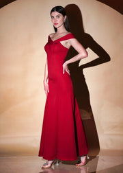 Classic Red Elegance Off Shoulder  Mermaid Gown - HERSOUL