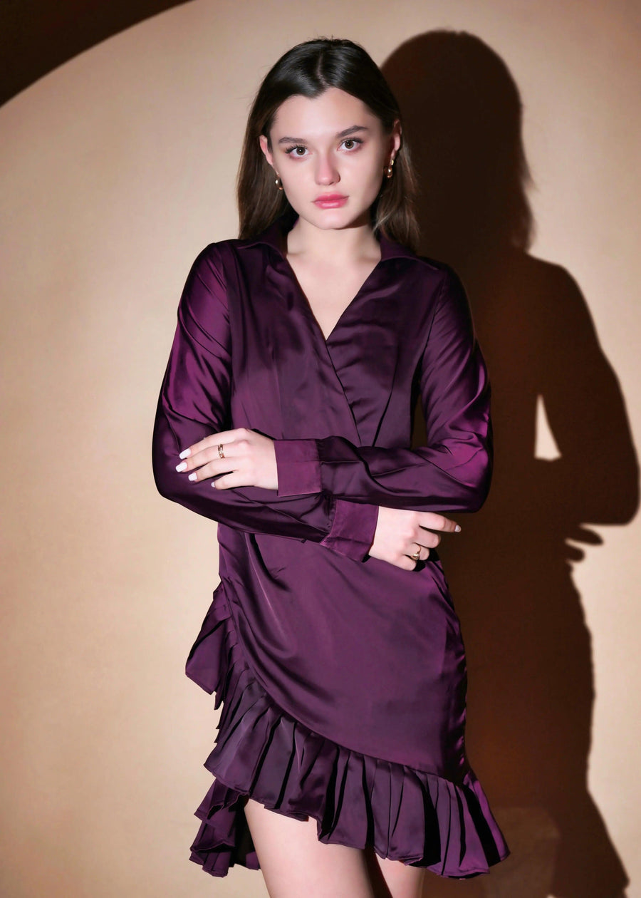 VIOLET  SHIRT STYLE  DRESS WITH FRILL - HERSOUL