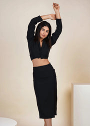 BLACK CROPPED BLAZER WITH SKIRT CO-ORD SET - HERSOUL