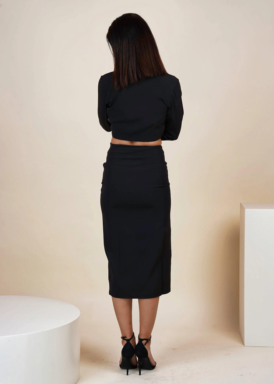 BLACK CROPPED BLAZER WITH SKIRT CO-ORD SET - HERSOUL