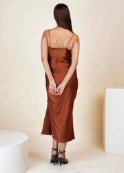 Copper Satin Sway Side Ruched Dress - HERSOUL