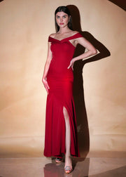 Classic Red Elegance Off Shoulder  Mermaid Gown - HERSOUL