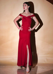 Classic Red Elegance Off Shoulder  Mermaid Gown - HERSOUL