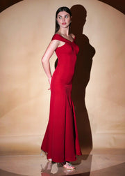 Classic Red Elegance Off Shoulder  Mermaid Gown - HERSOUL