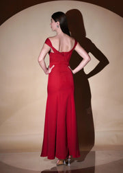 Classic Red Elegance Off Shoulder  Mermaid Gown - HERSOUL