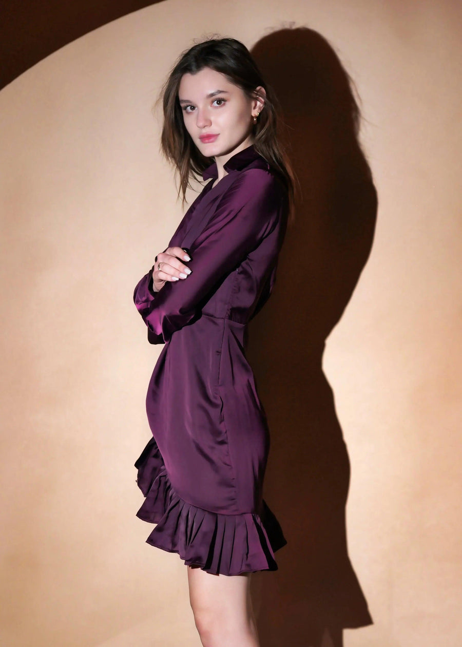 VIOLET  SHIRT STYLE  DRESS WITH FRILL - HERSOUL