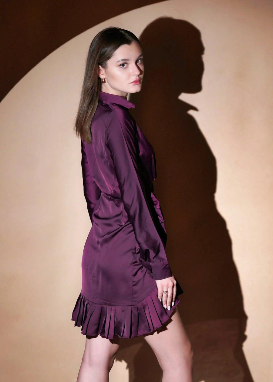 VIOLET  SHIRT STYLE  DRESS WITH FRILL - HERSOUL