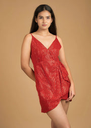 Effortless Glamour Red Sequin Draped Slip Dress - HERSOUL