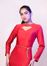 CLASSIC RED DIAMOND CUT OUT LONG DRESS - HERSOUL