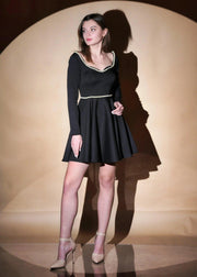 BLACK SWEETHEART NECK PEARL EMBRACE SHORT SKATER DRESS - Her Soul