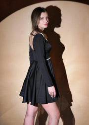 BLACK SWEETHEART NECK PEARL EMBRACE SHORT SKATER DRESS - Her Soul