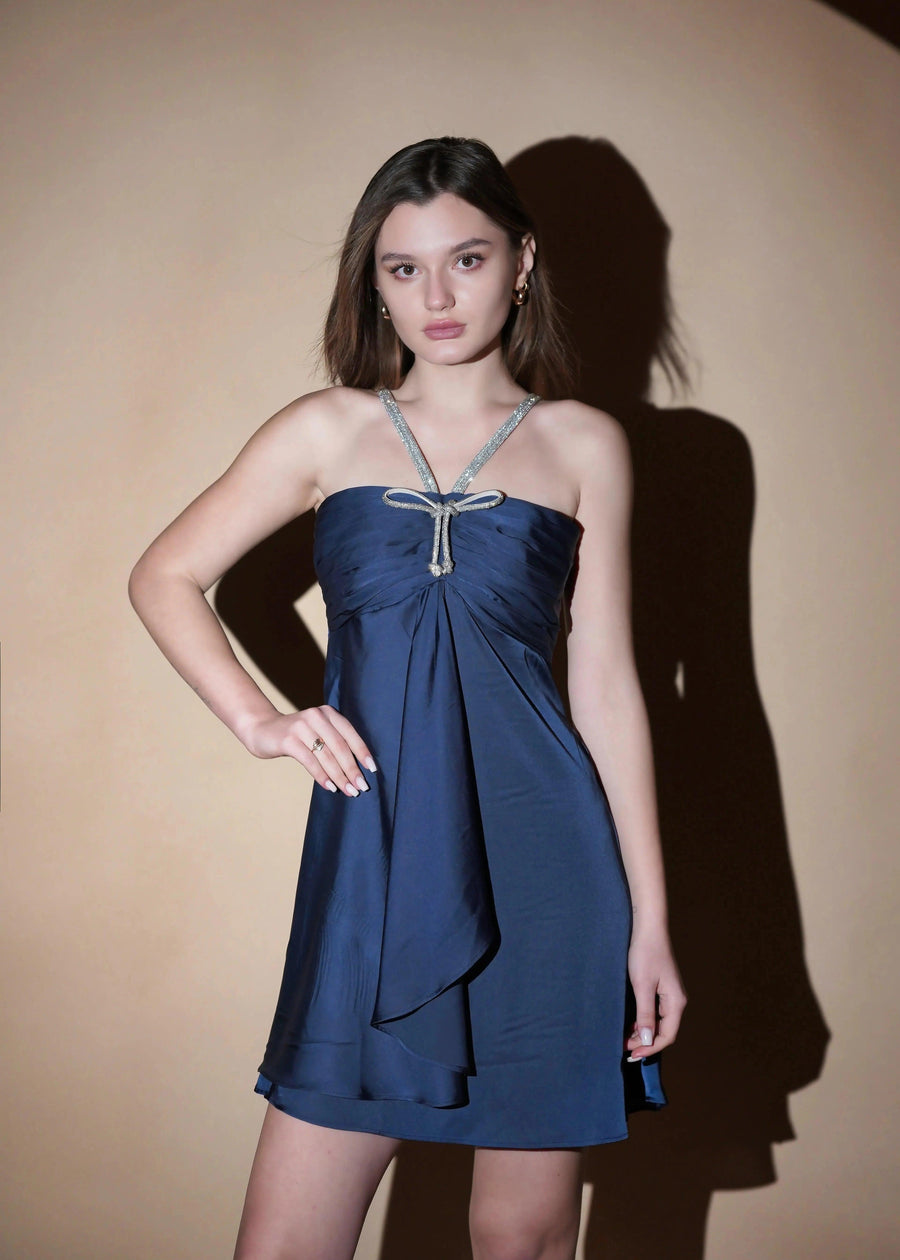 Blue Celestial Satin Drift Mini Dress - Her Soul