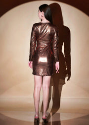 BRONZE METALLIC SMOKING V NECK DRESS - Her Soul