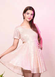 DAZZLE PEACH SEQUIN SIDE CUT OUT DRESS - Her Soul