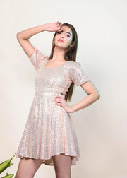 DAZZLE PEACH SEQUIN SIDE CUT OUT DRESS - Her Soul