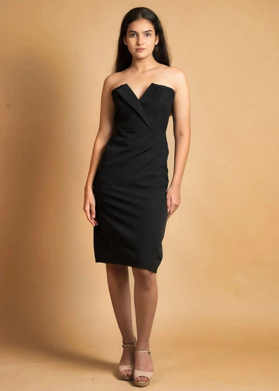 ELEGANCE MEETS STYLE PREMIUM BLACK CREPE BODYCON DRESS - Her Soul