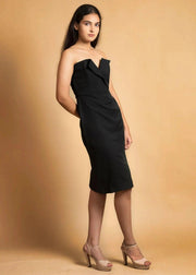 ELEGANCE MEETS STYLE PREMIUM BLACK CREPE BODYCON DRESS - Her Soul