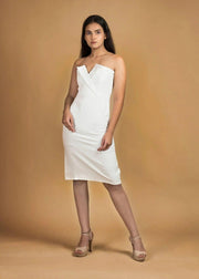 ELEGANCE MEETS STYLE PREMIUM WHITE CREPE BODYCON DRESS - Her Soul