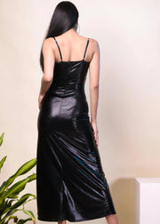 ELEGANT BLACK METALLIC LONG DRESS - Her Soul