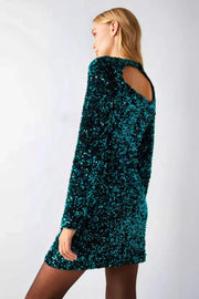 Emerald Elegance: Green Velvet Sequin Drape Front Mini Dress - Her Soul