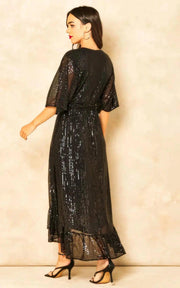 Enchanting Elegance Black Sequin Plunge Maxi Dress - Her Soul