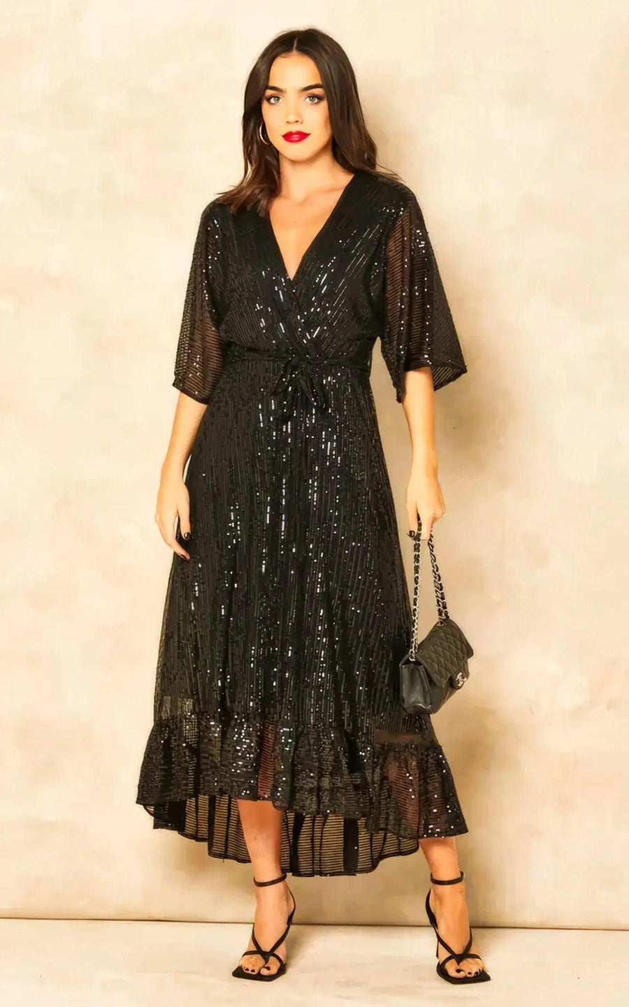 Enchanting Elegance Black Sequin Plunge Maxi Dress - Her Soul