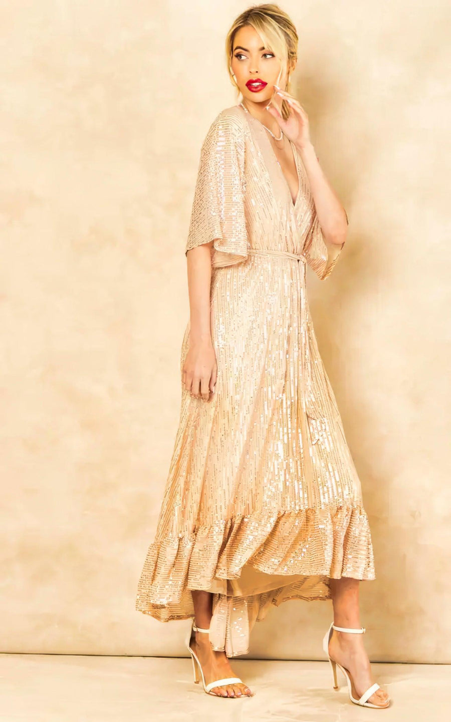 Enchanting Elegance Sequin Plunge Maxi Dress - Her Soul