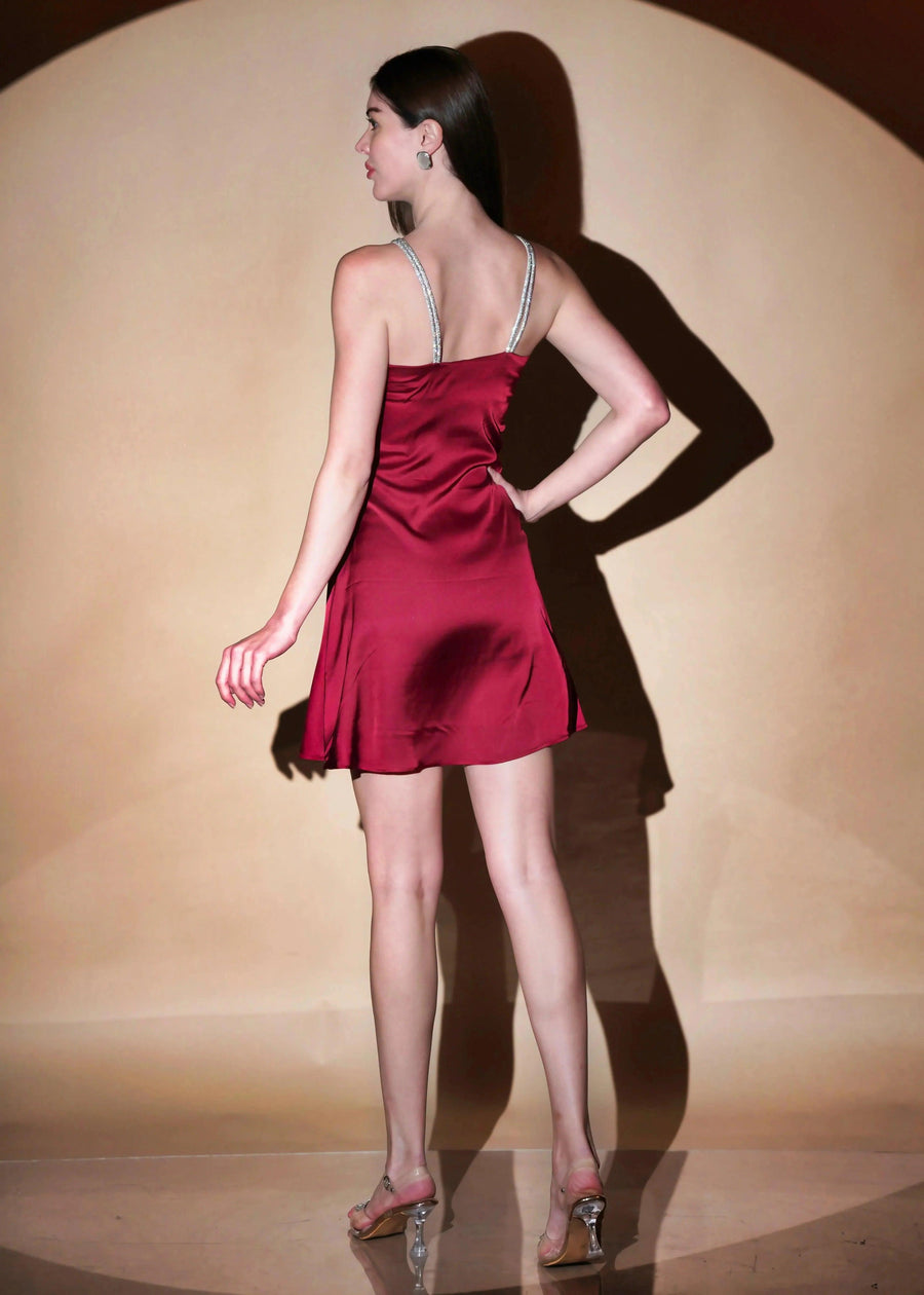 Maroon Celestial Satin Drift Mini Dress - Her Soul