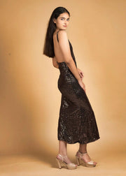 SLEEK SENSATION BLACK & COPPER SEQUIN SLIP DRESS - Her Soul