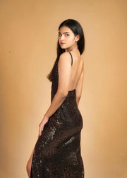 SLEEK SENSATION BLACK & COPPER SEQUIN SLIP DRESS - Her Soul