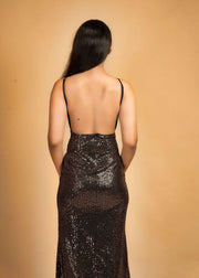 SLEEK SENSATION BLACK & COPPER SEQUIN SLIP DRESS - Her Soul