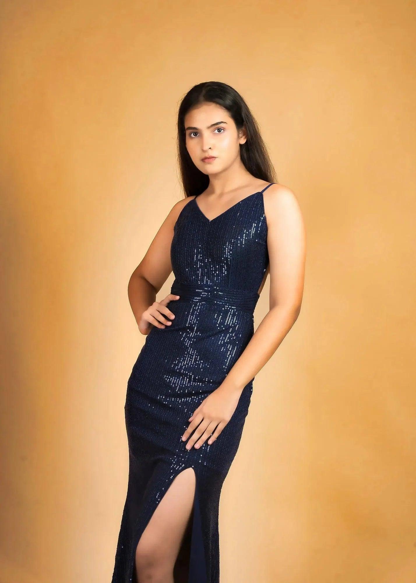 SLEEK SENSATION BLUE SEQUIN SLIP DRESS - Her Soul